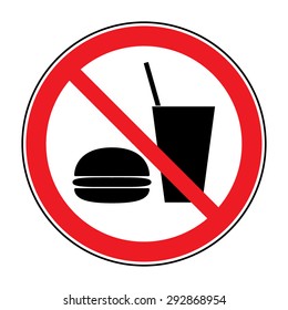 Do Not Eat And Drink Icon. No Food Or Drink Symbol. No Eating And No Drinks Allowed. Red Circle Prohibition Sign. Stop Flat Symbol. Stock Vector