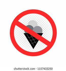 Do not eat ice cream sign icon on white transparent background. Forbidden food dessert symbol