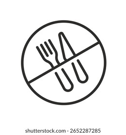Do not eat icon. Linear vector illustration. Crossed out fork and knife. Simple symbols. Do not use for food.