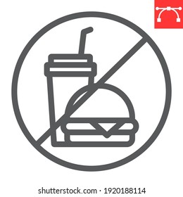 Do not eat line icon, prohibition and no eat, no fast food vector icon, vector graphics, editable stroke outline sign, eps 10