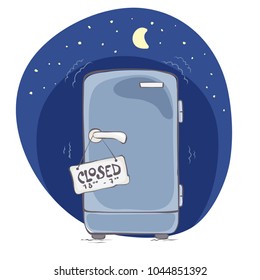 Do not eat at night / Funny vector illustration, fridge is closed until the morning