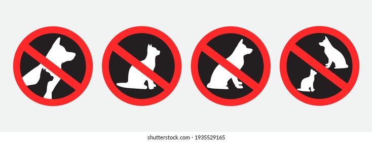 Do not enter with animals dogs and cats symbol on gray background. Dog and cat animal prohibition sign stickers