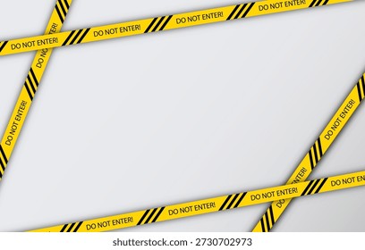 No ingrese cintas de barrera para las escenas del crimen o la esgrima. Policía advirtiendo cinta amarilla. Líneas de contorno rayadas sobre fondo blanco. Conjunto de bandas de precaución lugar de accidente criminal. Ilustración vectorial