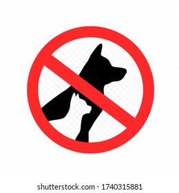 Do not enter with cats and dogs symbol on white transparent background. Cat and dog animal prohibition sign