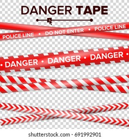 Do Not Enter, Danger. Security Quarantine Red And White Tapes. Isolated On Transparent Background Vector