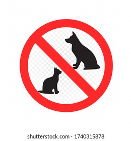 Do not enter with dogs and cats symbol on white transparent background. Dog and cat animal prohibition sign