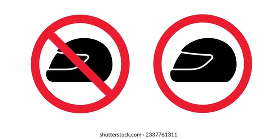 Do not enter with full face helmet sign. Caution icon. Motorcycle or scooter helmet with visor and glasses. Forbidden or remove helmets. prohibited, allowed wearing helmet for  motorbike or motor.