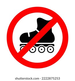 do not enter on roller skates with a red forbidding sign and a flat vector icon