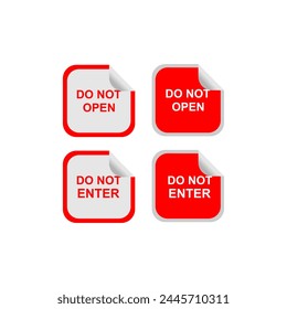 Do not enter and do not open red circle set. Vector illustration.