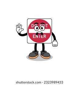 do not enter road sign cartoon illustration doing stop hand , character design