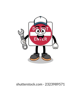do not enter road sign illustration cartoon as a mechanic , character design