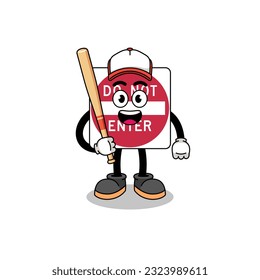 do not enter road sign mascot cartoon as a baseball player , character design