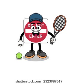 no entrar en la ilustración de la pista como jugador de tenis, diseño de caracteres