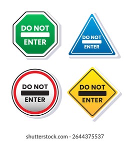 Não entre no conjunto de vetor de desenho animado ilustração placa de sinais com conceito de design bonito isolado no fundo branco. Aviso, perigo, cuidado, área restrita