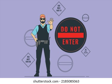 Do not enter sign with police say stop. vector illustration