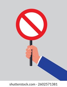 Do Not Enter Sign stock illustration. Hand holding stop board. Forbidden symbol. Concept of protest. Vector illustration, flat style.