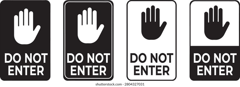 Do Not Enter Stop Hand Warning Sign Flat Vector Set