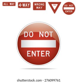 Do Not Enter For Way All Way Wrong Way Yield Traffic Signs Vector Illustration