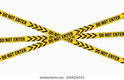 Do Not Enter yellow tape with bold chevron patterns, commonly used for warning, restricted access, and security zones. Ideal for construction sites, police barriers, or hazard areas in vector design.