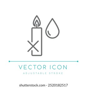 No extinga con el icono de la línea del Vector de la vela del agua, símbolo de la seguridad de la vela, logotipo del cuidado de la vela del peligro de incendio