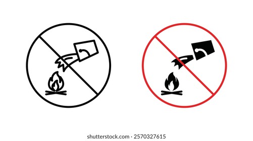 Do not extinguish with water sign vectors set in black. line and flat versions