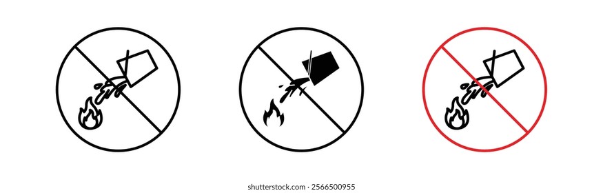 Do not extinguish with water signs flat and linear vector illustration on white background.