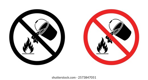 Do not extinguish with water signs vector set