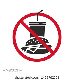 no comer rápido icono, comer prohibido, detener la nutrición no saludable, símbolo plano sobre fondo blanco - ilustración vectorial