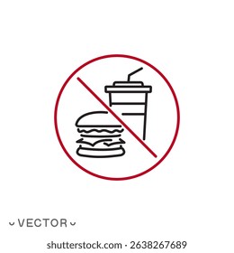 do not fast food icon, stop unhealthy nutrition concept, thin line symbol isolated on white background, editable stroke eps 10 vector illustration