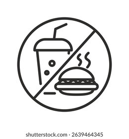 Do not fast food icon. Linear vector illustration. Forbidden eat. Simple symbol. Stop unhealthy nutrition.