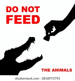 Do not feed the animals icon, feeding crocodile is prohibited, forbidden food sign, vector illustration
