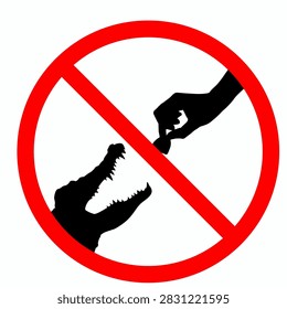 Do not feed the animals icon, feeding crocodile is prohibited, forbidden food sign, vector illustration