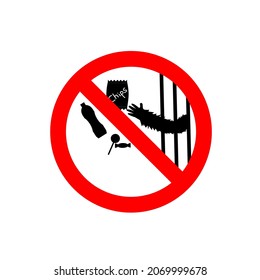 do not feed animals, no symbols. forbidden sign. Red circle