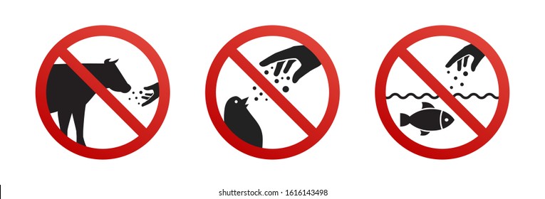 Do not feed the animals wildlife signs set. Vector illustration.