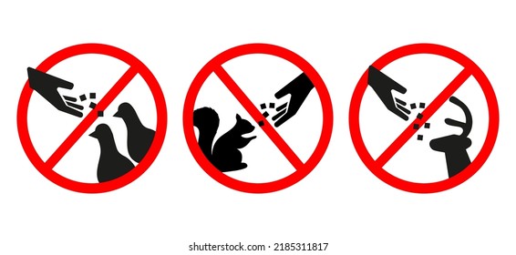 Do not feed the animals wildlife signs set. Vector illustration.