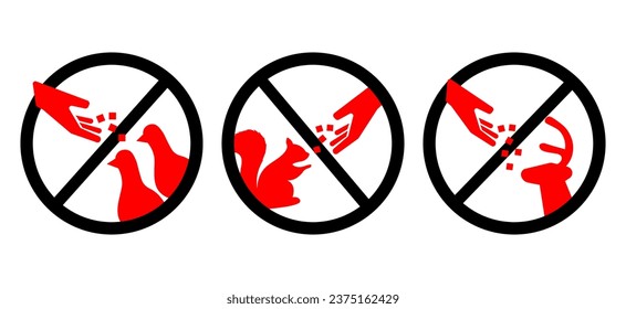 Do not feed the animals wildlife signs set. Vector illustration.