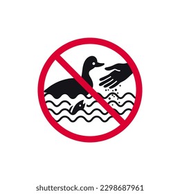 Do not feed birds and fish prohibited sign, don't feed the ducks forbidden modern round sticker, vector illustration.