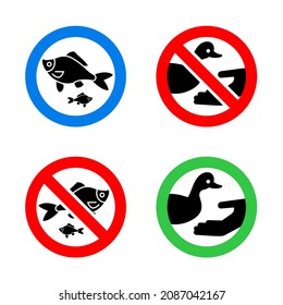 Do not feed birds and No fishing forbidden signs, modern red round sticker set