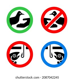 Do not feed birds and No ice fishing forbidden signs, modern round stickers set