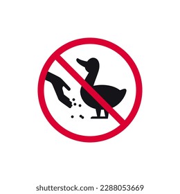 Do not feed birds prohibited sign, forbidden modern round sticker, vector illustration.
