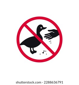 Do not feed birds prohibited sign, don't feed the ducks forbidden modern round sticker, vector illustration.