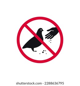 Do not feed birds prohibited sign, don't feed the pigeons forbidden modern round sticker, vector illustration.