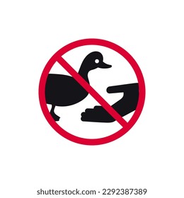 Do not feed birds prohibited sign, don't feed the ducks forbidden modern round sticker, vector illustration.