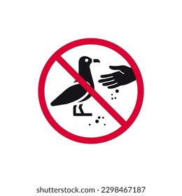 Do not feed birds prohibited sign, don't feed seagulls forbidden modern round sticker, vector illustration.