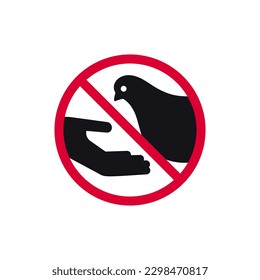 No alimentar a las aves con signos prohibidos, no alimentar a las palomas con pegatinas redondas modernas, ilustración vectorial.
