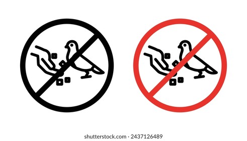 Do Not Feed Birds Sign Icon Set. Forbidden Feed Birds vector symbol in a black filled and outlined style. Feathered Friends Diet Sign.