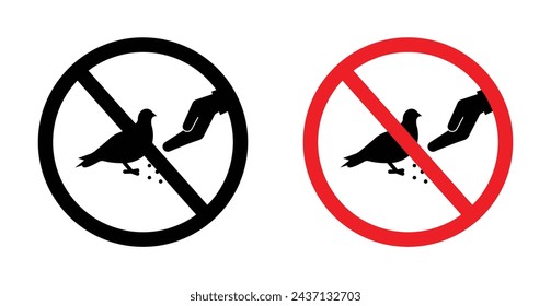 Do Not Feed Birds Sign Line Icon Set. Feathered Friends Diet Symbol in black and blue color.