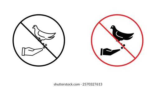 Do not feed birds sign vectors set in black. line and flat versions