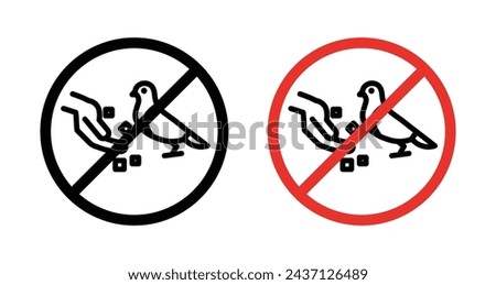 Do Not Feed Birds Sign Icon Set. Forbidden Feed Birds vector symbol in a black filled and outlined style. Feathered Friends Diet Sign.