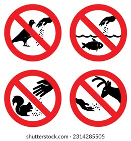 do not feed the wildlife animals sign icon set